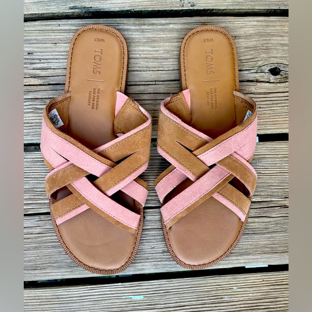 Toms Val Coral Pink Suede Slide Sandals
